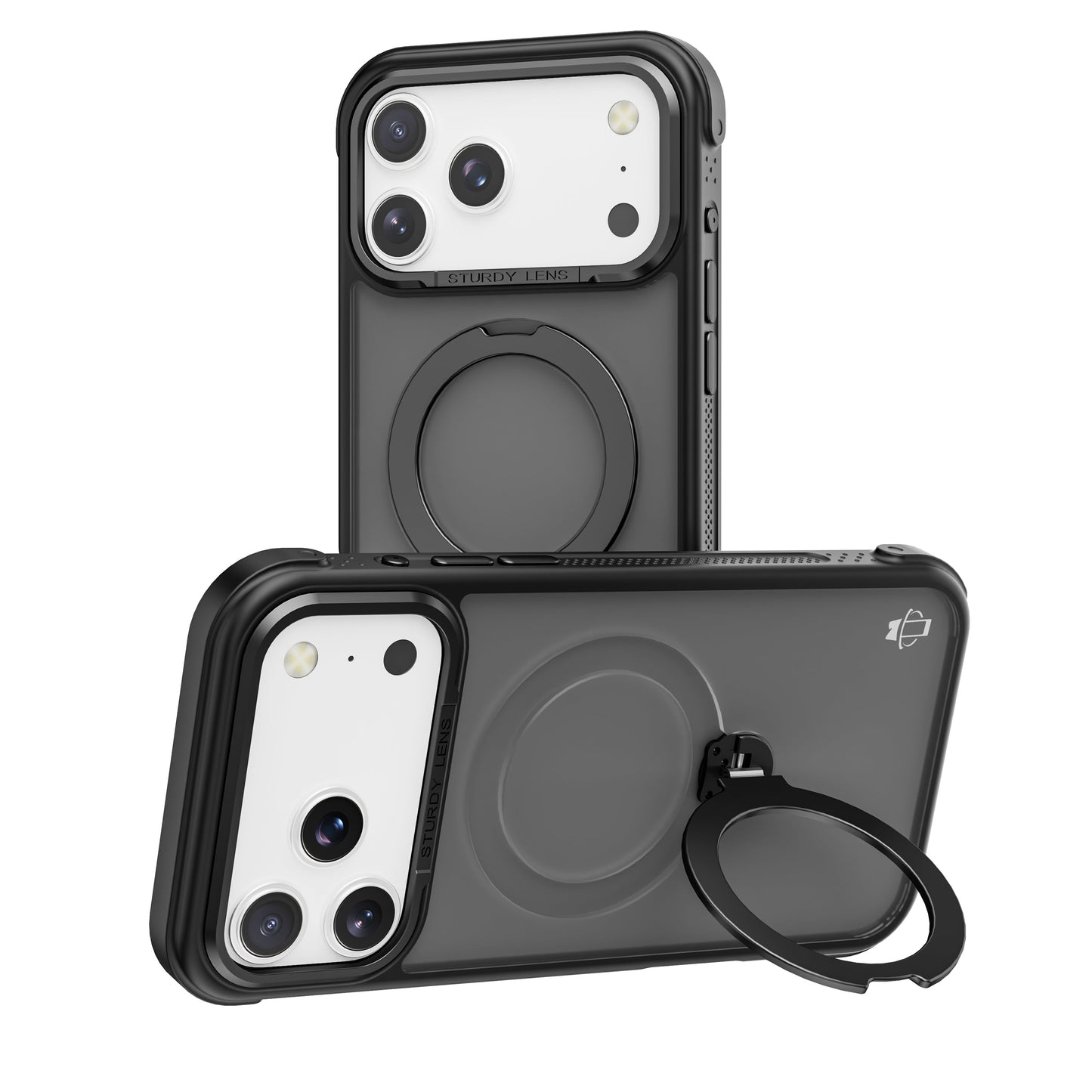 Black Frosted Bumper with 360° Magnetic Kickstand for iPhone 17 Pro Max