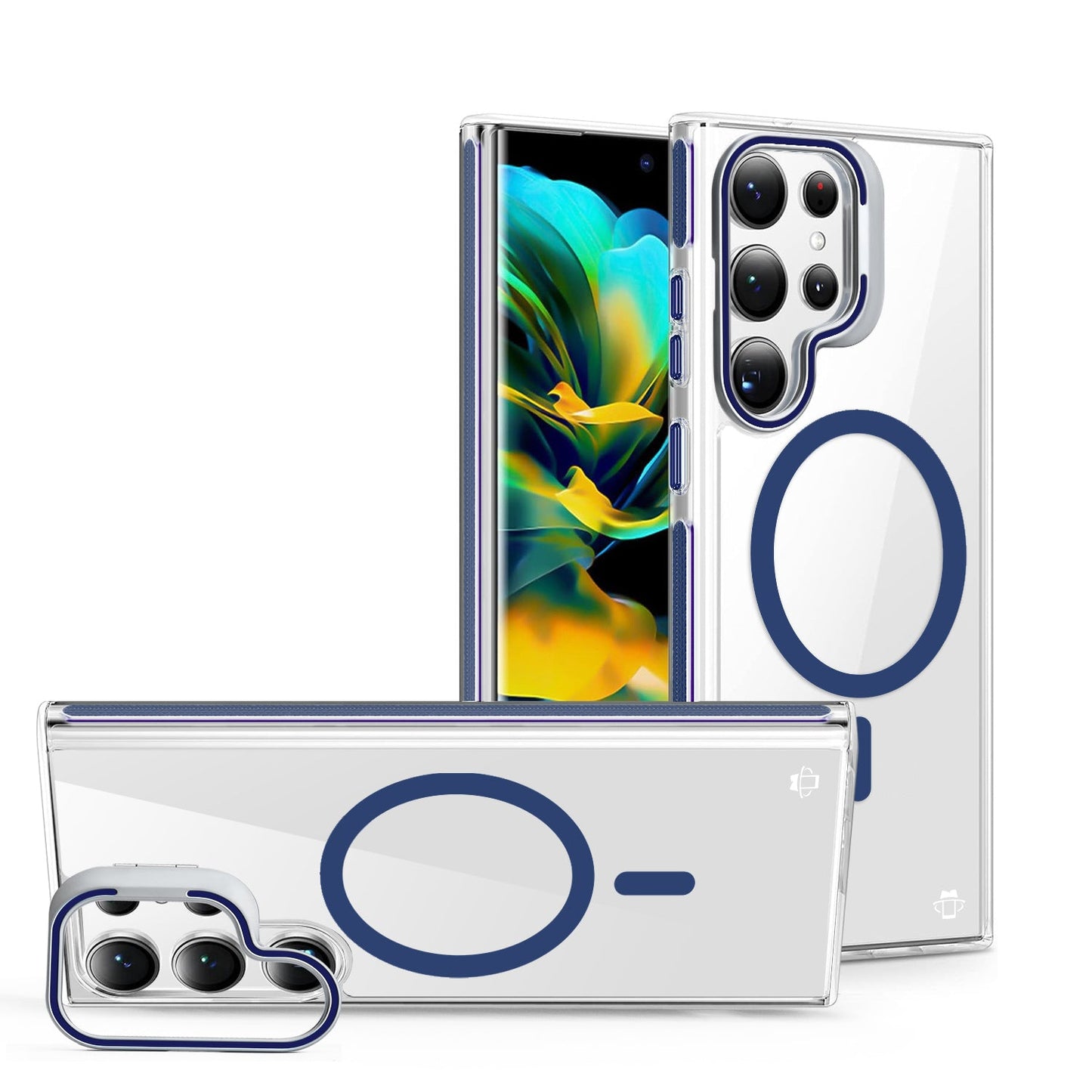 Blue Camera Kickstand Case with Magnetic Compatibility for Samsung Galaxy S24 with package