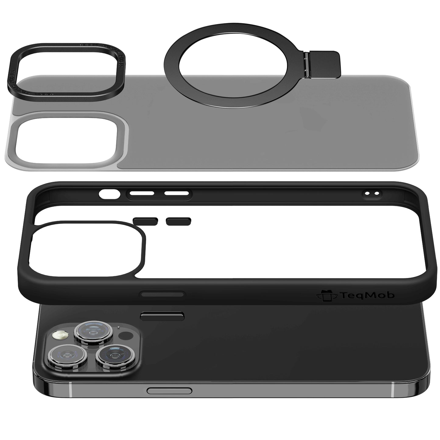 Black Ringkick Frosted Case for iPhone 15 Pro Max