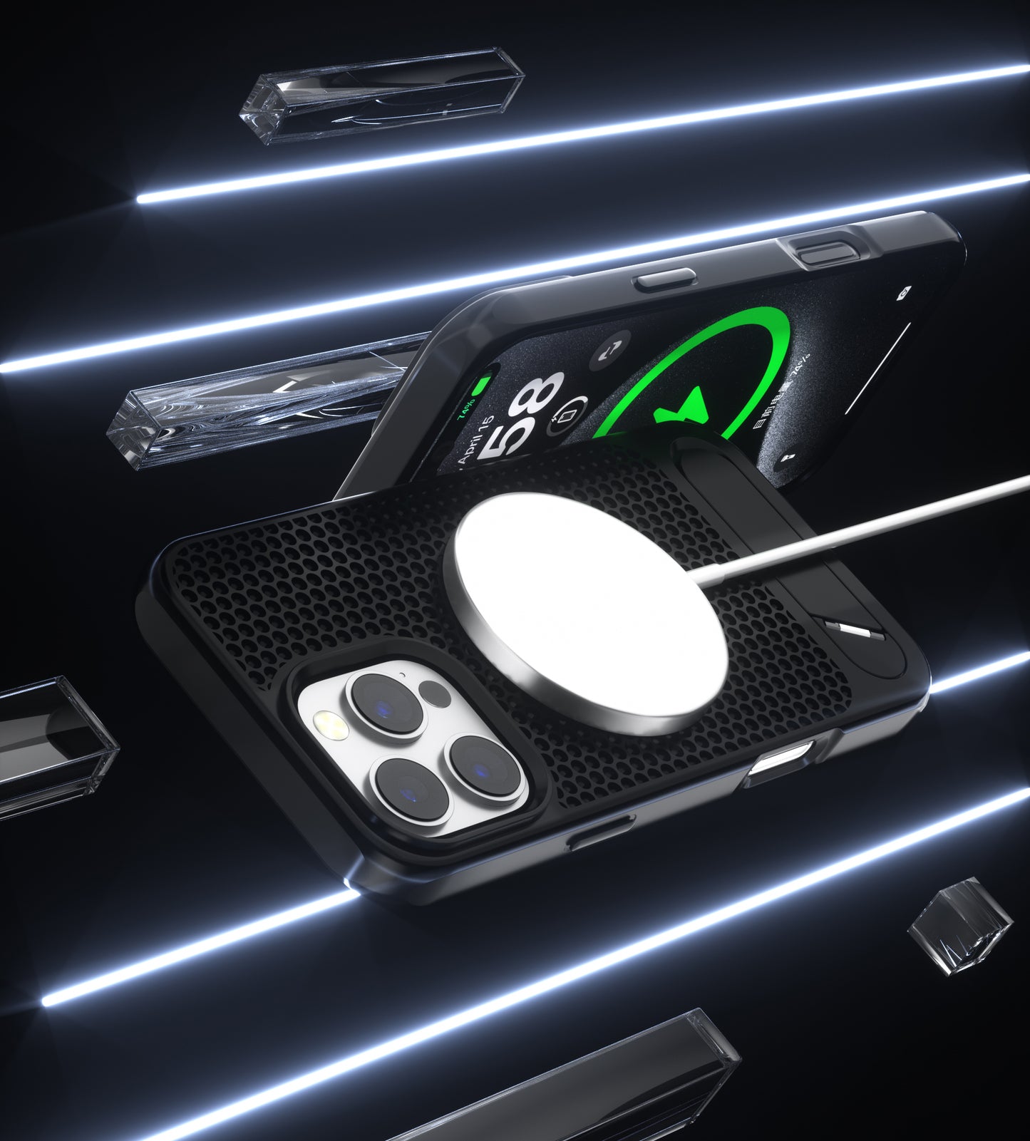 Black Grid Case with Built-In Kickstand and Magnetic Compatibility for iPhone 15 / 14 / 13