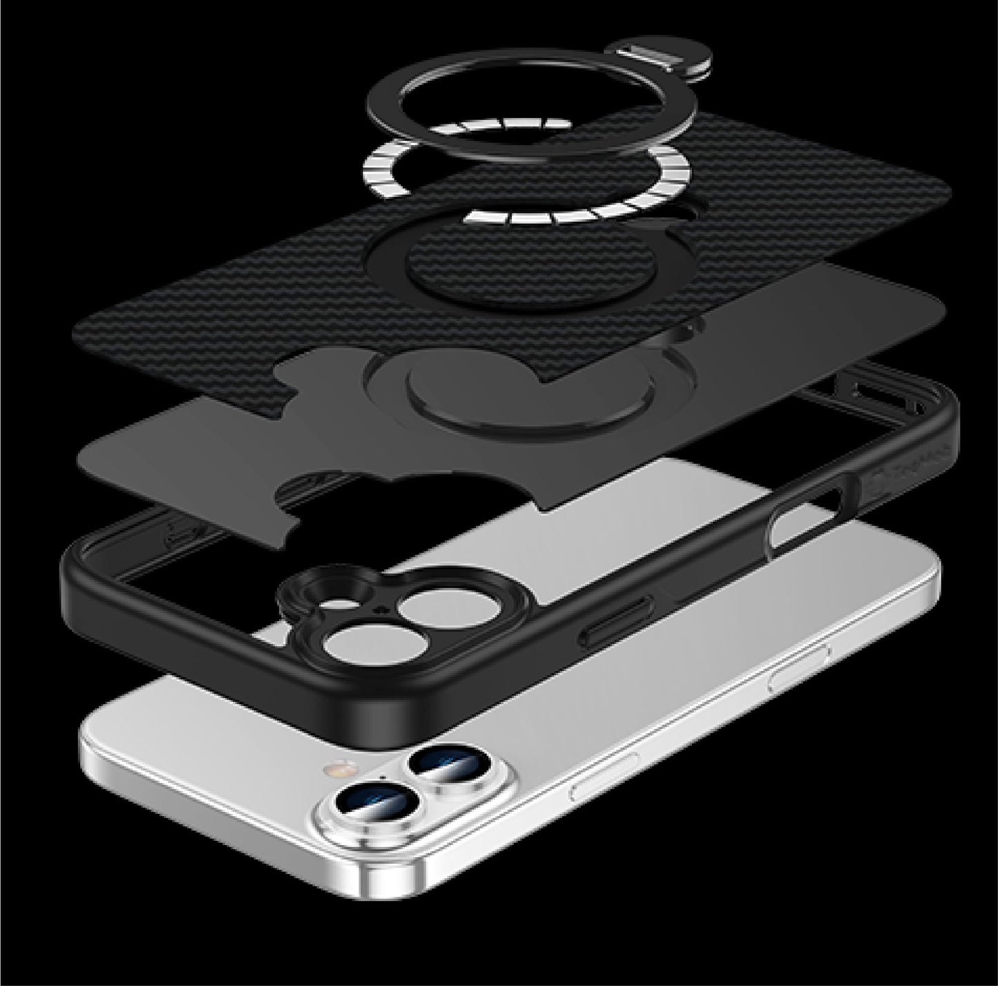 360 RINGKICK Carbon Fiber Case in Package for iPhone 16 6.1