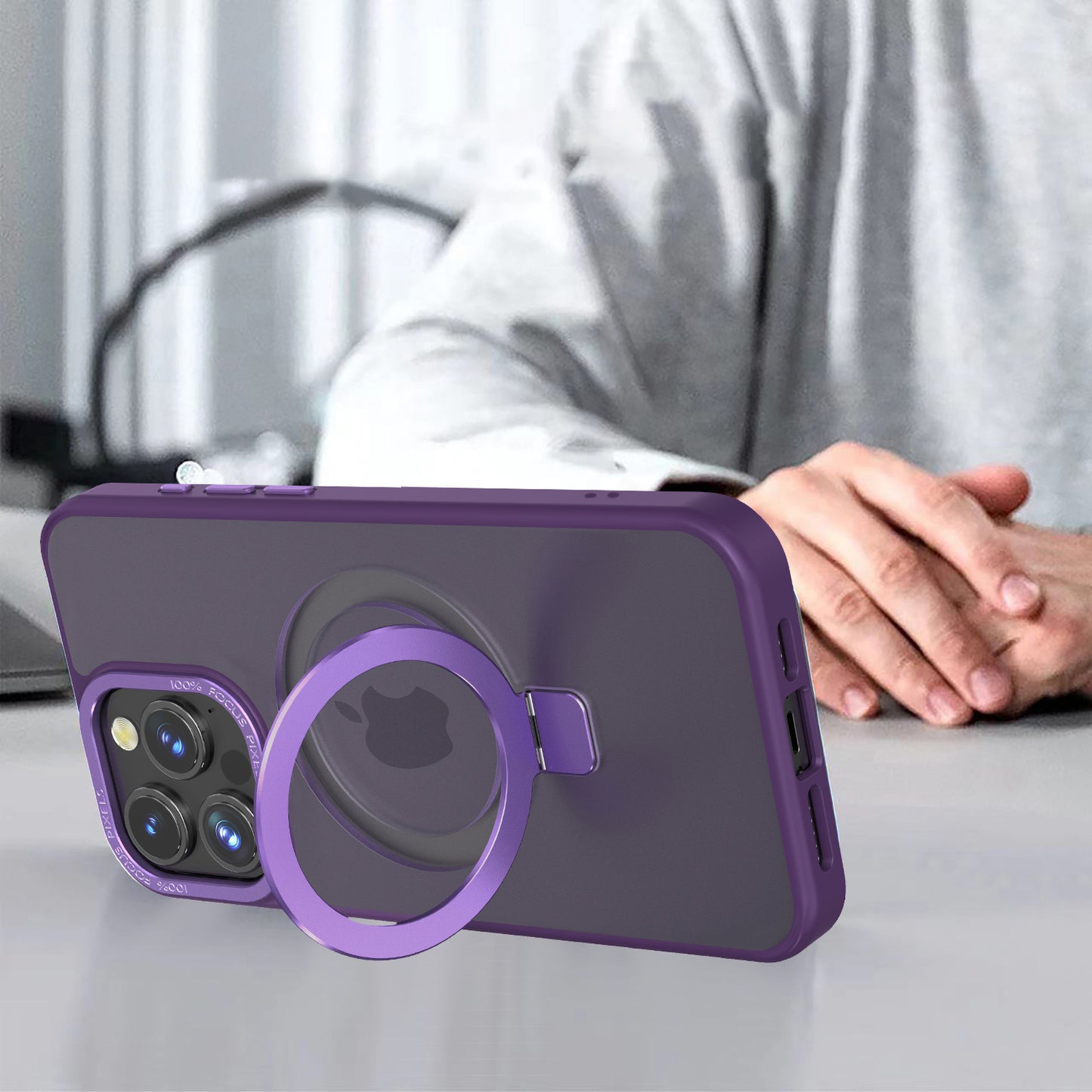 Purple Ringkick Frosted Case for iPhone 15 Pro
