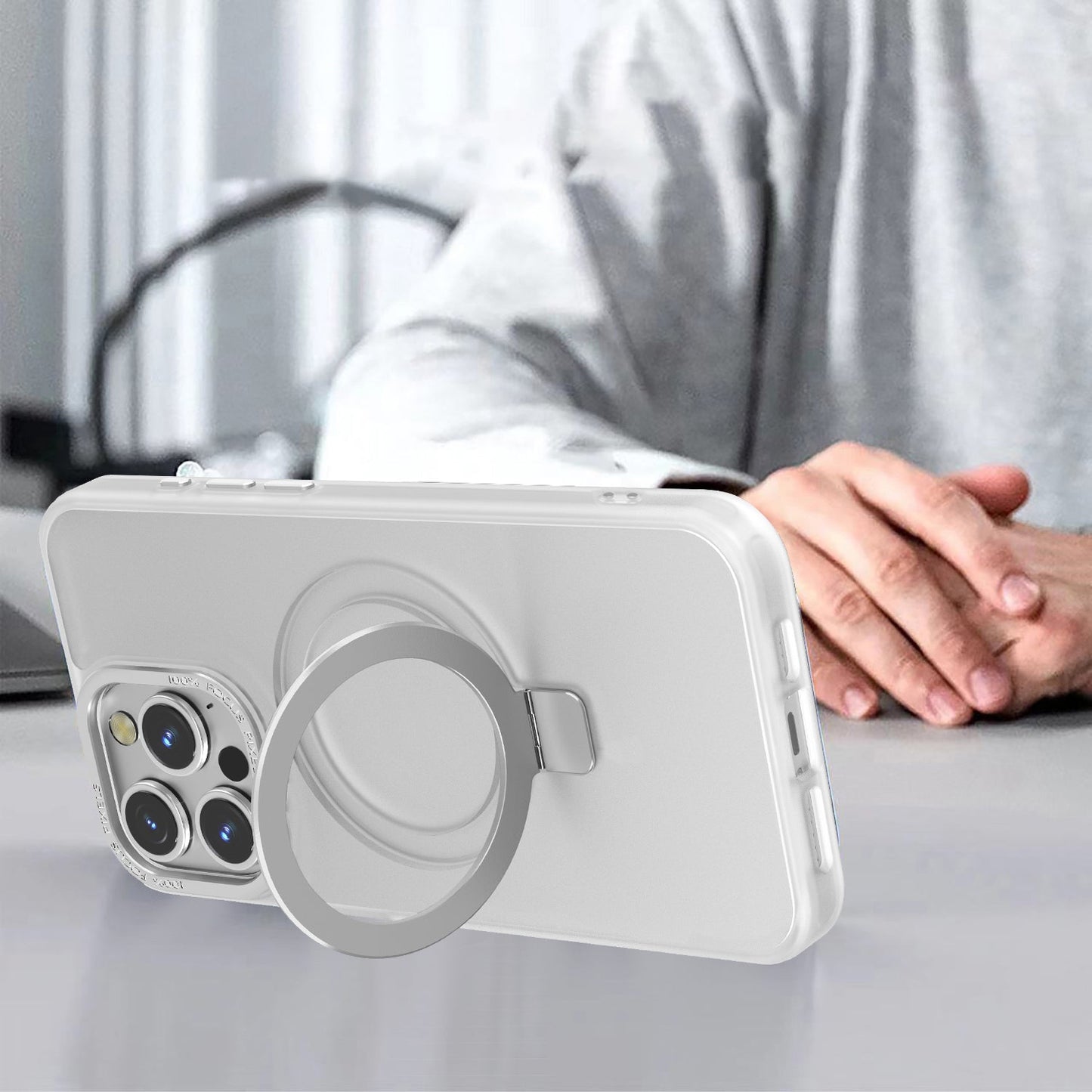 White Ringkick Frosted Case for iPhone 16 Pro
