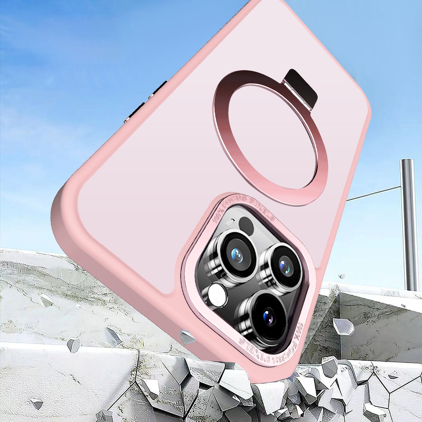 Pink Ringkick Frosted Case for iPhone 15 Pro Max