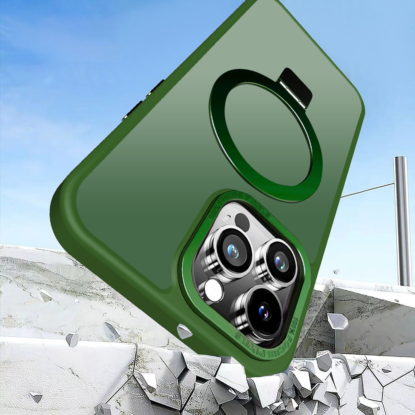 Green Ringkick Frosted Case for iPhone 15 Pro Max