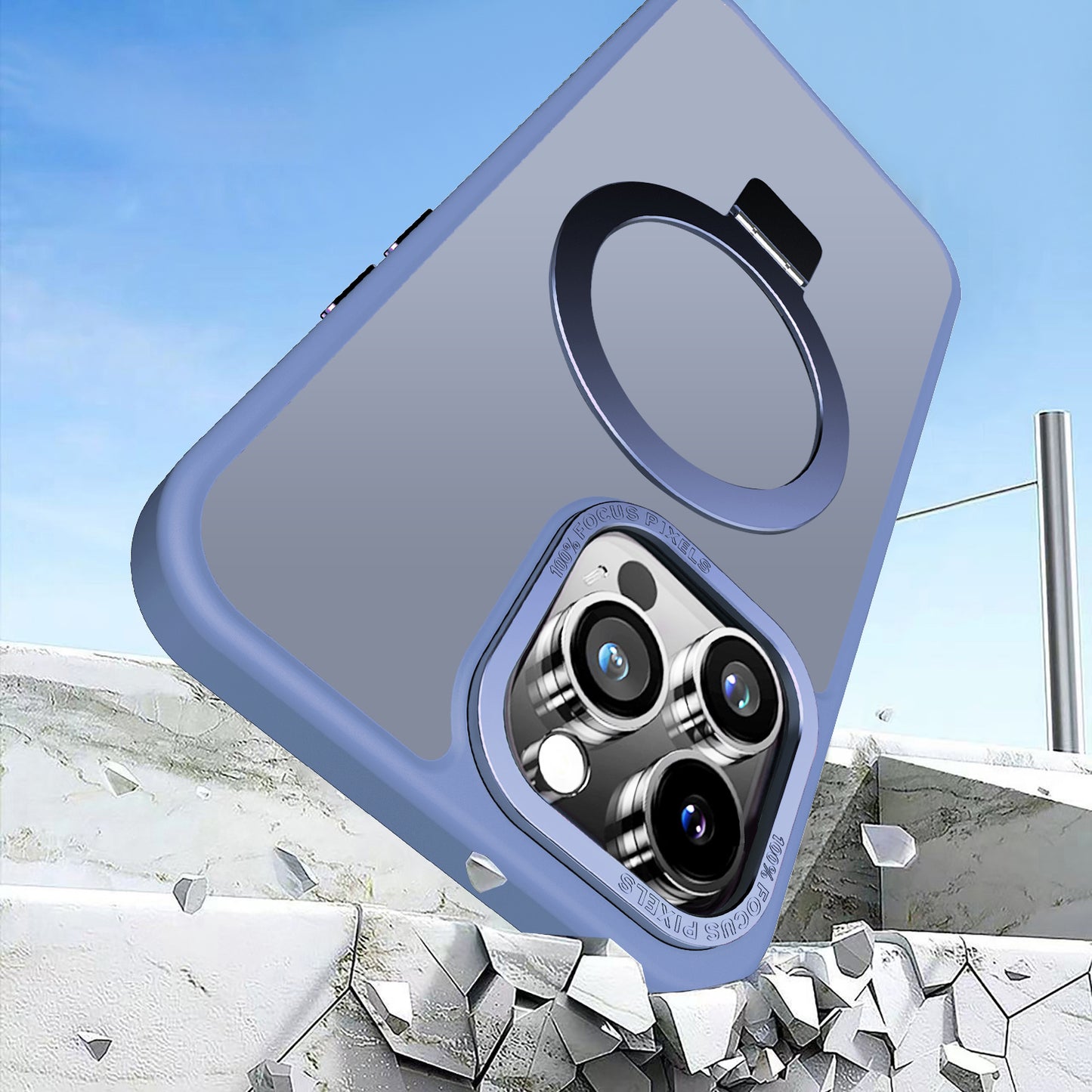 Blue Ringkick Frosted Case for iPhone 15 Pro