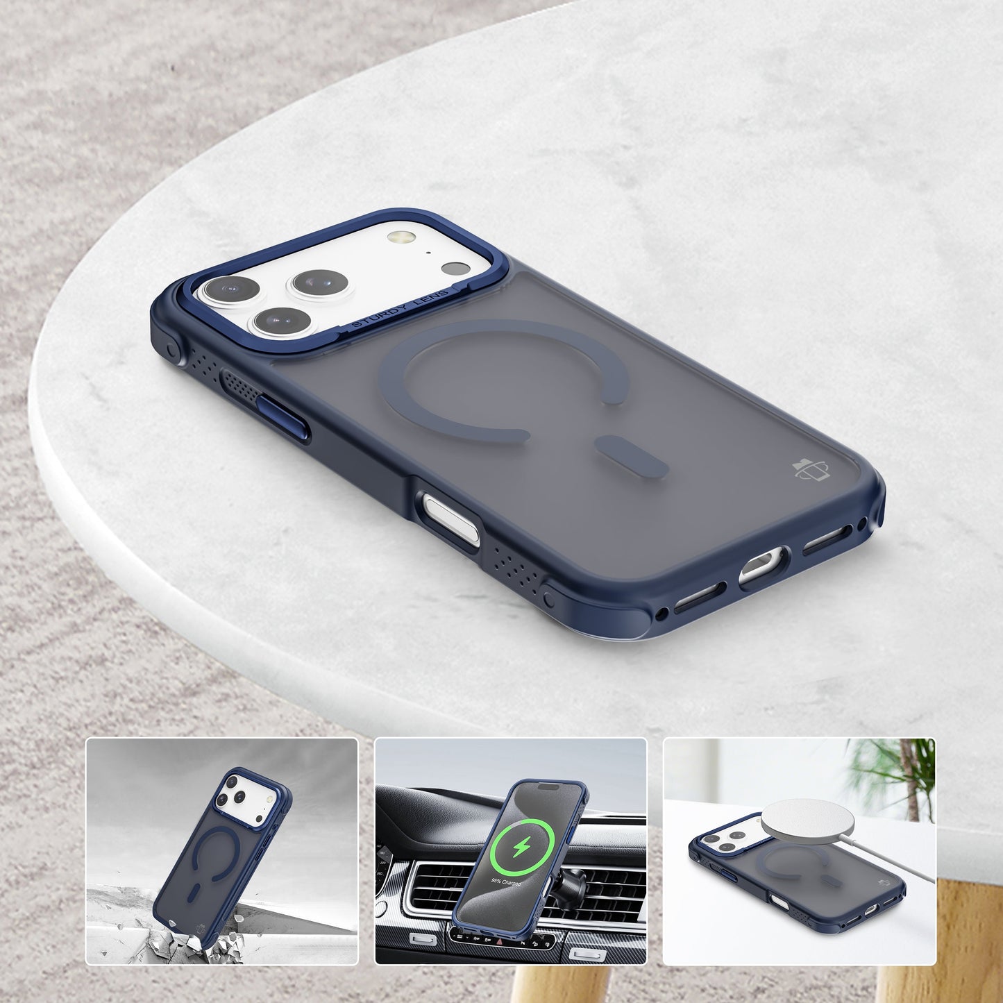 Navy Blue Smoked Bumper with Magnetic Compatibility for iPhone 17 Pro Max