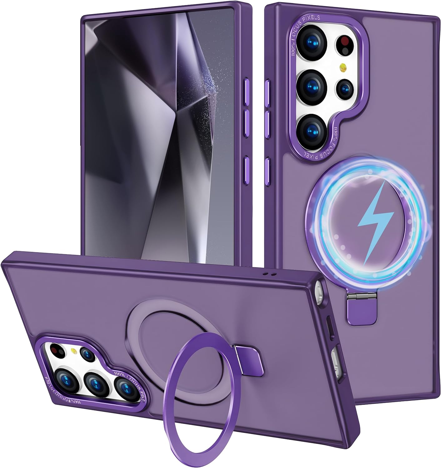 Purple Smoked Kickstand with Magnetic Compatibility with Package for Samsung Galaxy S24 Plus