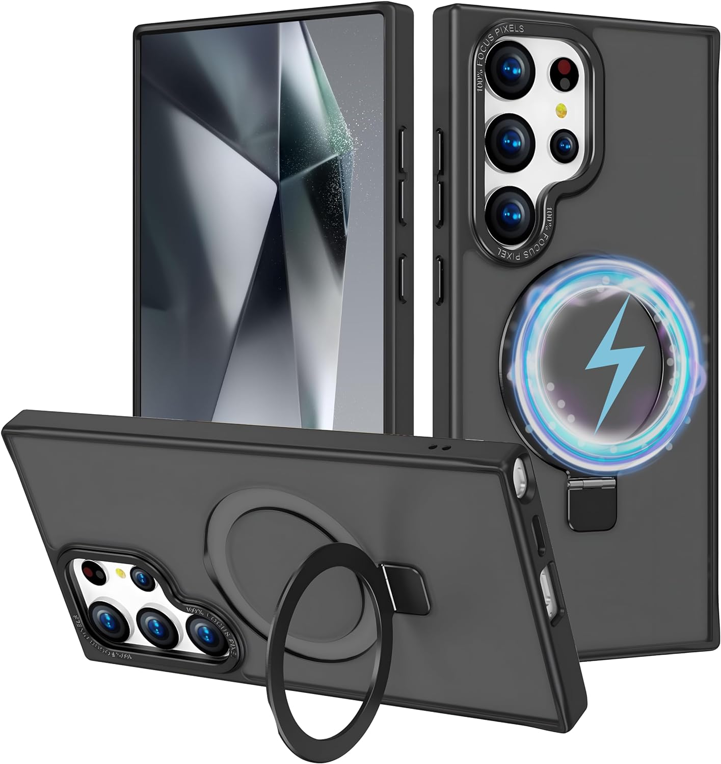 Black Smoked Kickstand with Magnetic Compatibility with Package for Samsung Galaxy S25 Ultra