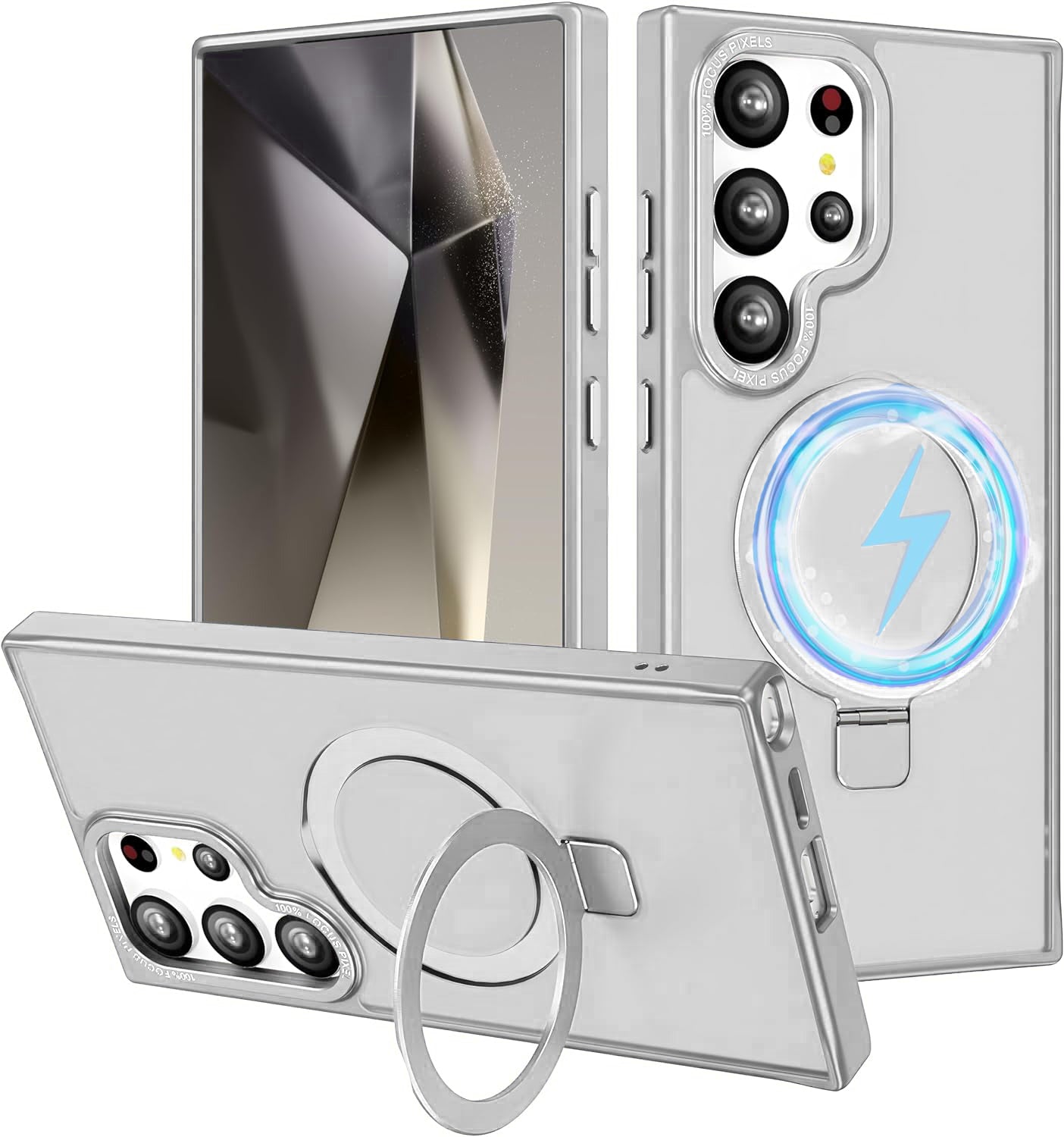 White Smoked Kickstand with Magnetic Compatibility with Package for Samsung Galaxy S23
