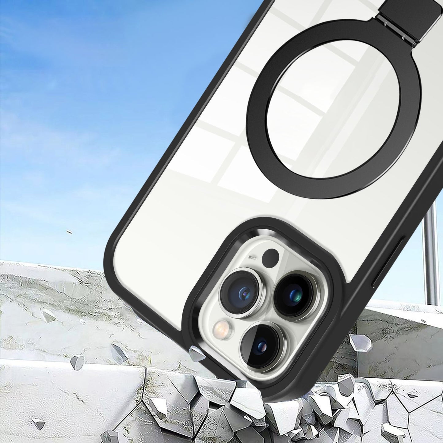 Black Ringkick Frame Case for iPhone 16