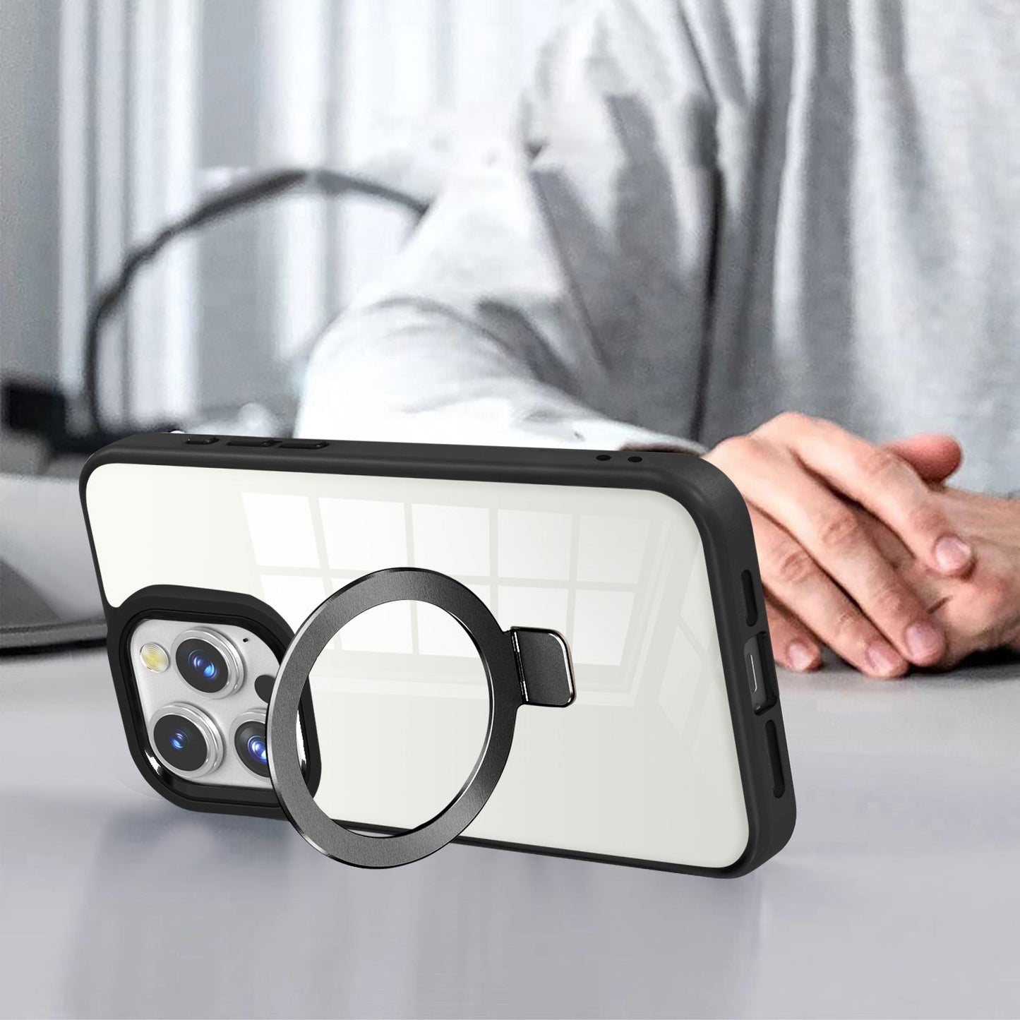 Black Ringkick Frame Case for iPhone 16