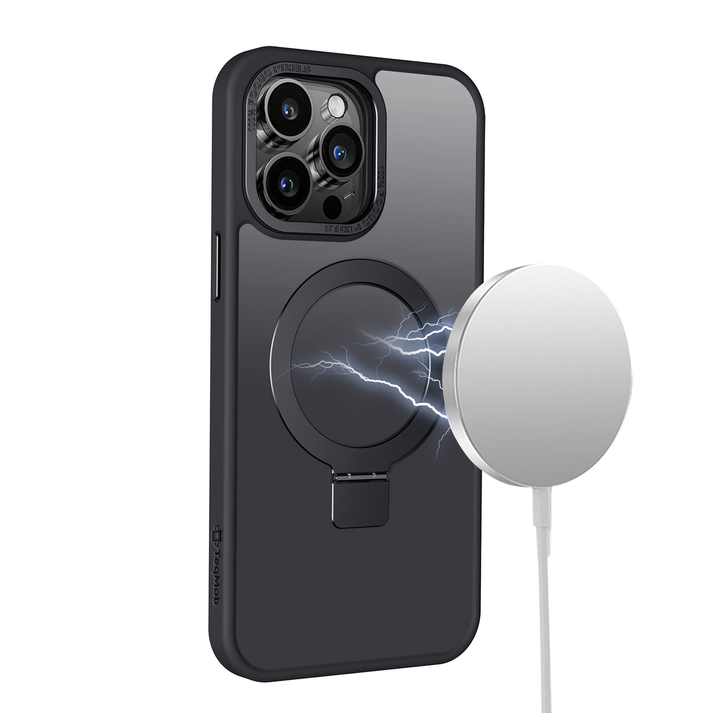 Black Ringkick Frosted Case for iPhone 15 Pro Max