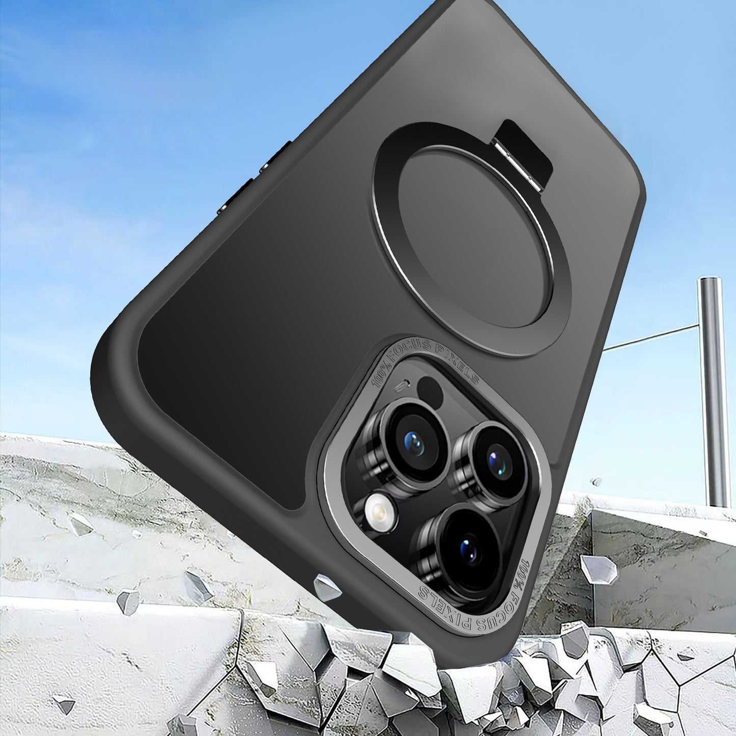 Black Ringkick Frosted Case for iPhone 15 Pro Max
