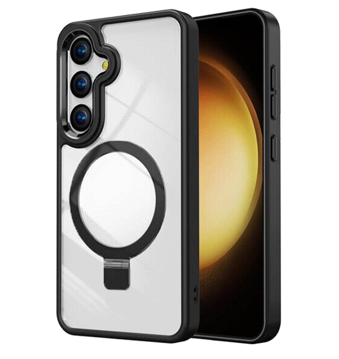 Clear Black Frame Kickstand with Magnetic Compatibility for Samsung Galaxy S24 Ultra with package