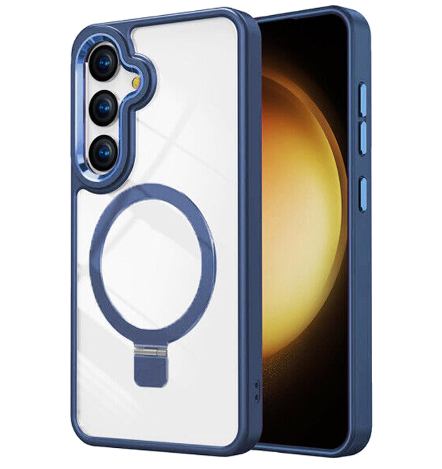 Clear Blue Frame Kickstand with Magnetic Compatibility for Samsung Galaxy S24 Ultra with package