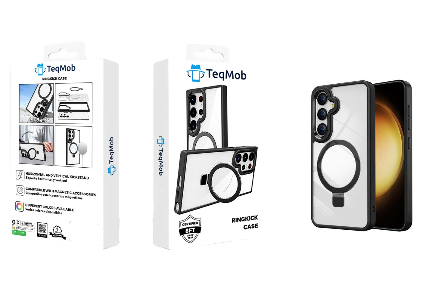 Clear Black Frame Kickstand with Magnetic Compatibility for Samsung Galaxy S25 Ultra with package