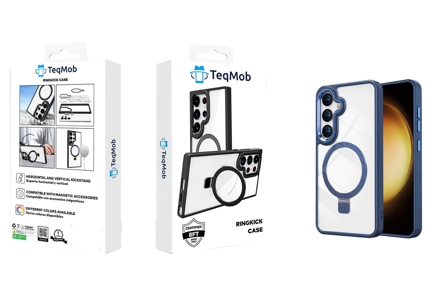 Clear Blue Frame Kickstand with Magnetic Compatibility for Samsung Galaxy S24 with package