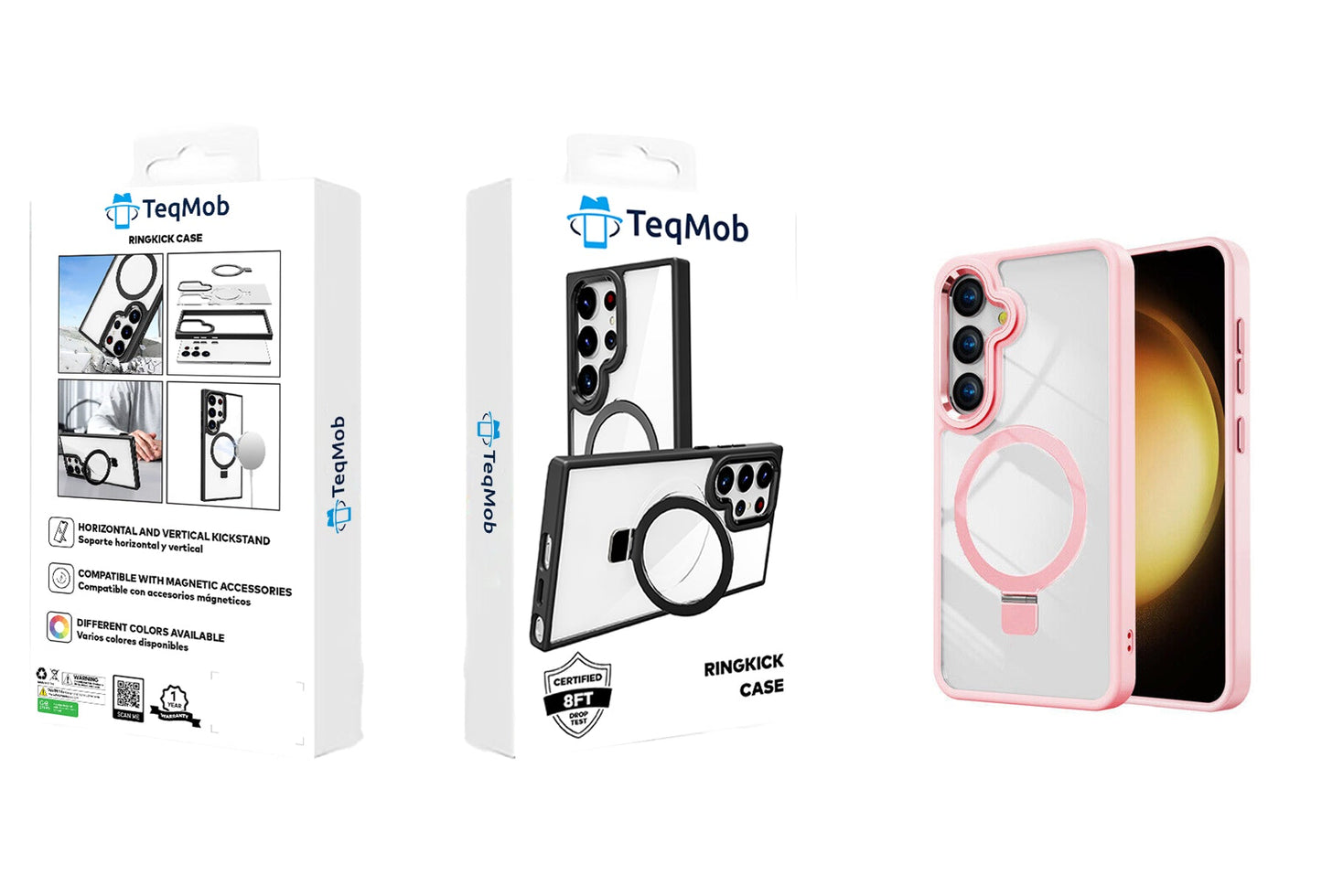 Clear Pink Frame Kickstand with Magnetic Compatibility for Samsung Galaxy S24 Ultra with package