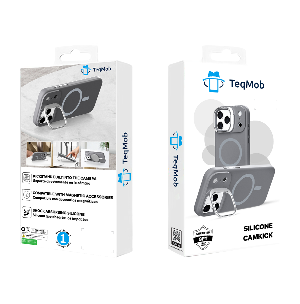 Gray Silicone Camera Kickstand with Magnetic Compatibility for iPhone 17 6.1