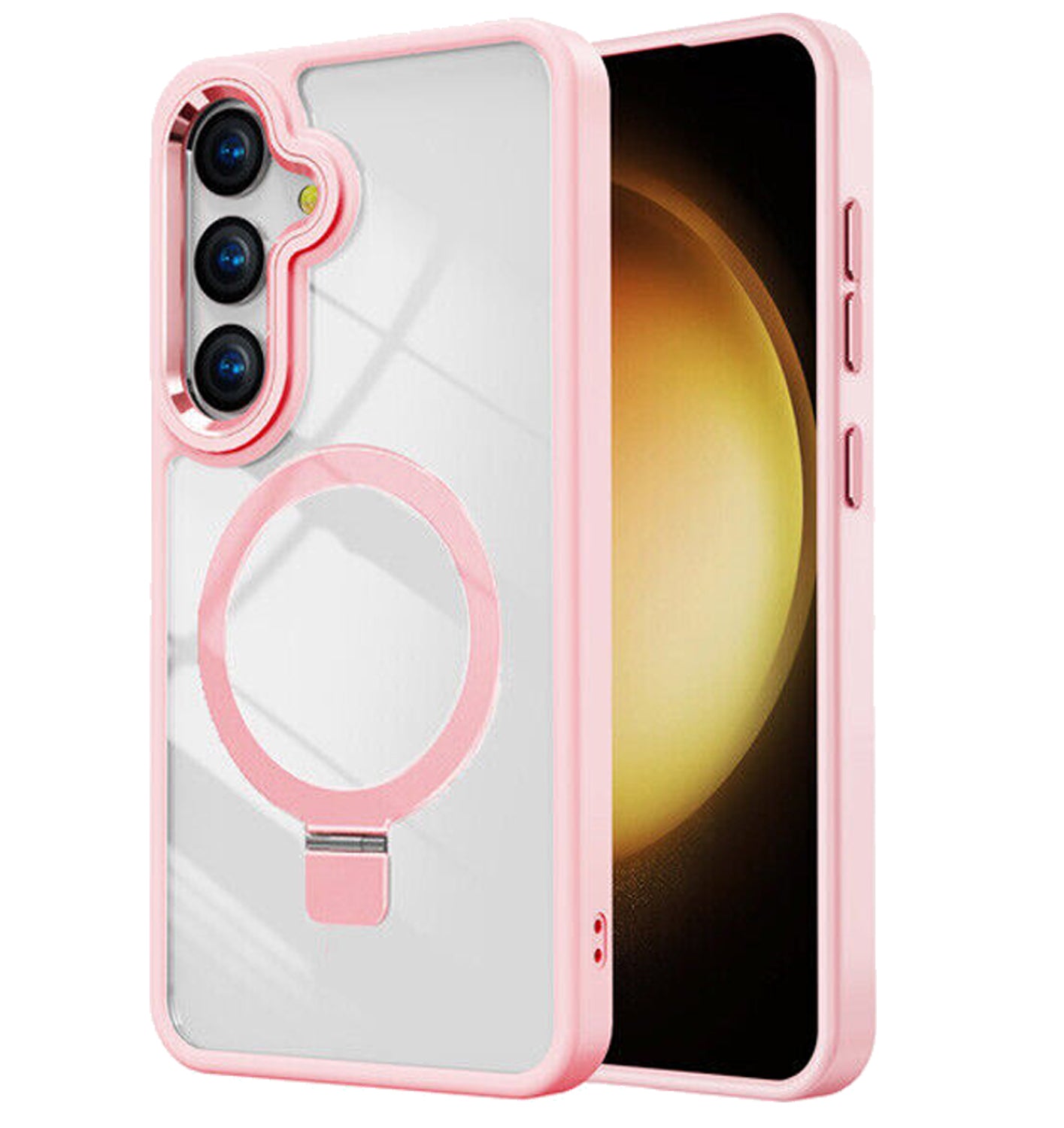 Clear Pink Frame Kickstand with Magnetic Compatibility for Samsung Galaxy S24 with package