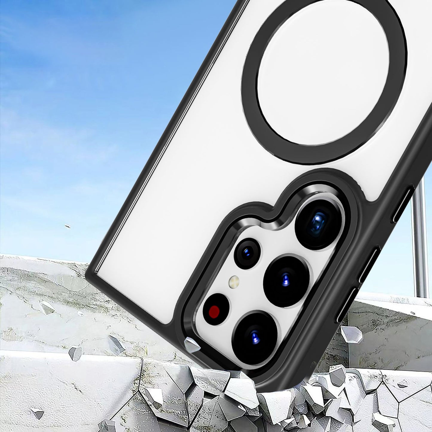 Clear Black Frame Kickstand with Magnetic Compatibility for Samsung Galaxy S24 with package