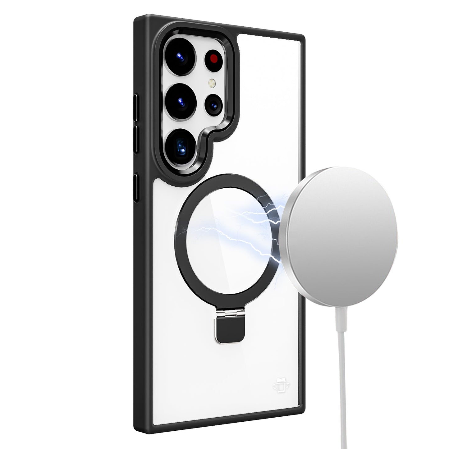 Clear Black Frame Kickstand with Magnetic Compatibility for Samsung Galaxy S25 Ultra with package