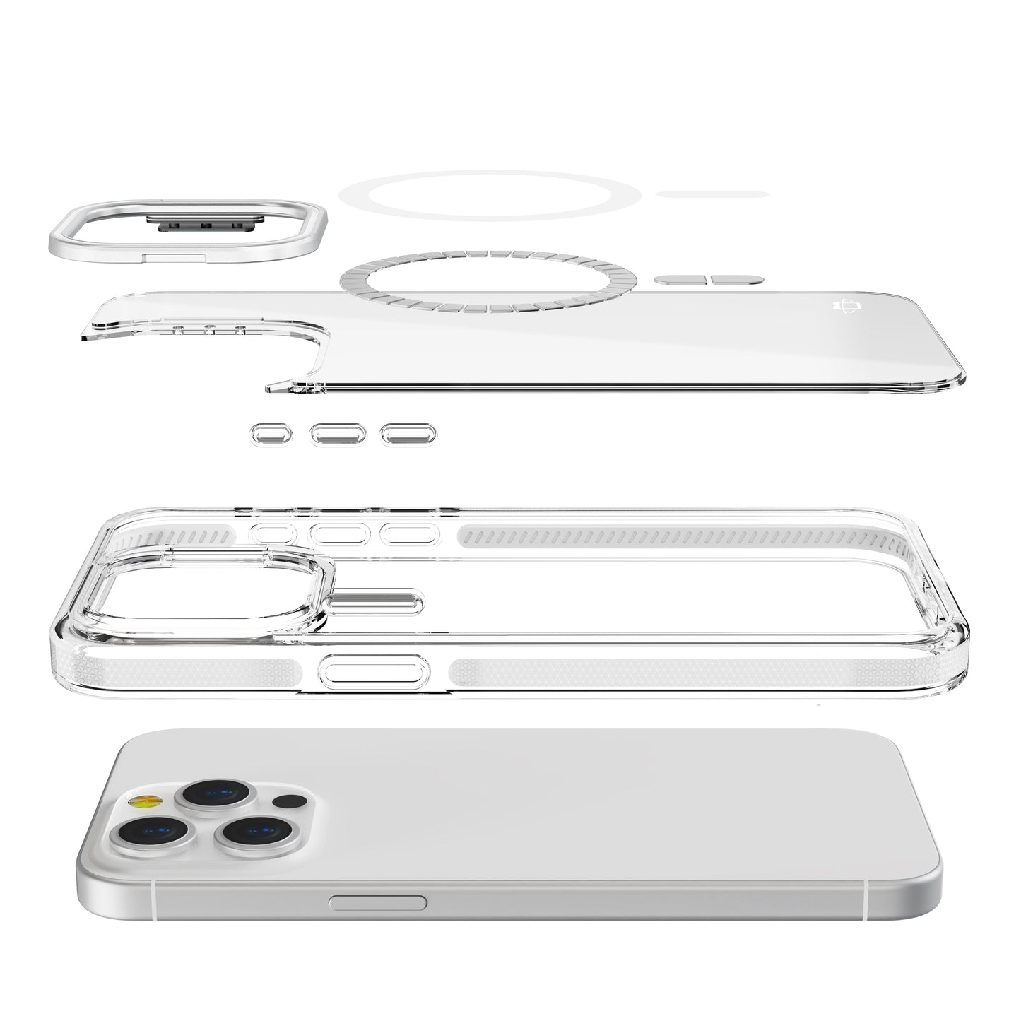 White Camera Kickstand Case with Magnetic Compatibility for iPhone 14 Pro