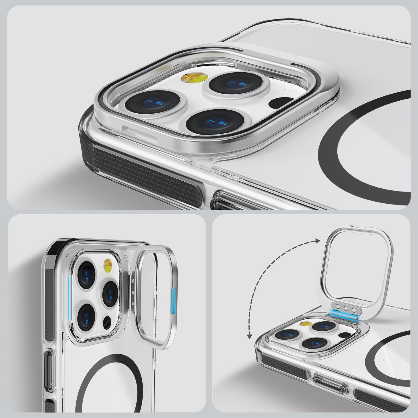 Black Camera Kickstand Case with Magnetic Compatibility for iPhone 16