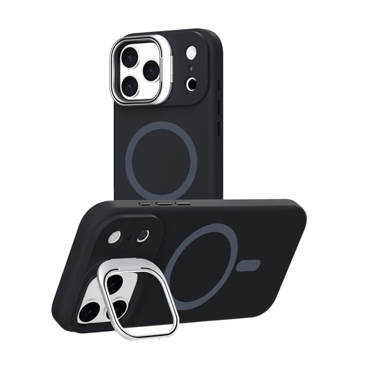 Black Silicone Camera Kickstand with Magnetic Compatibility for iPhone 17 6.1