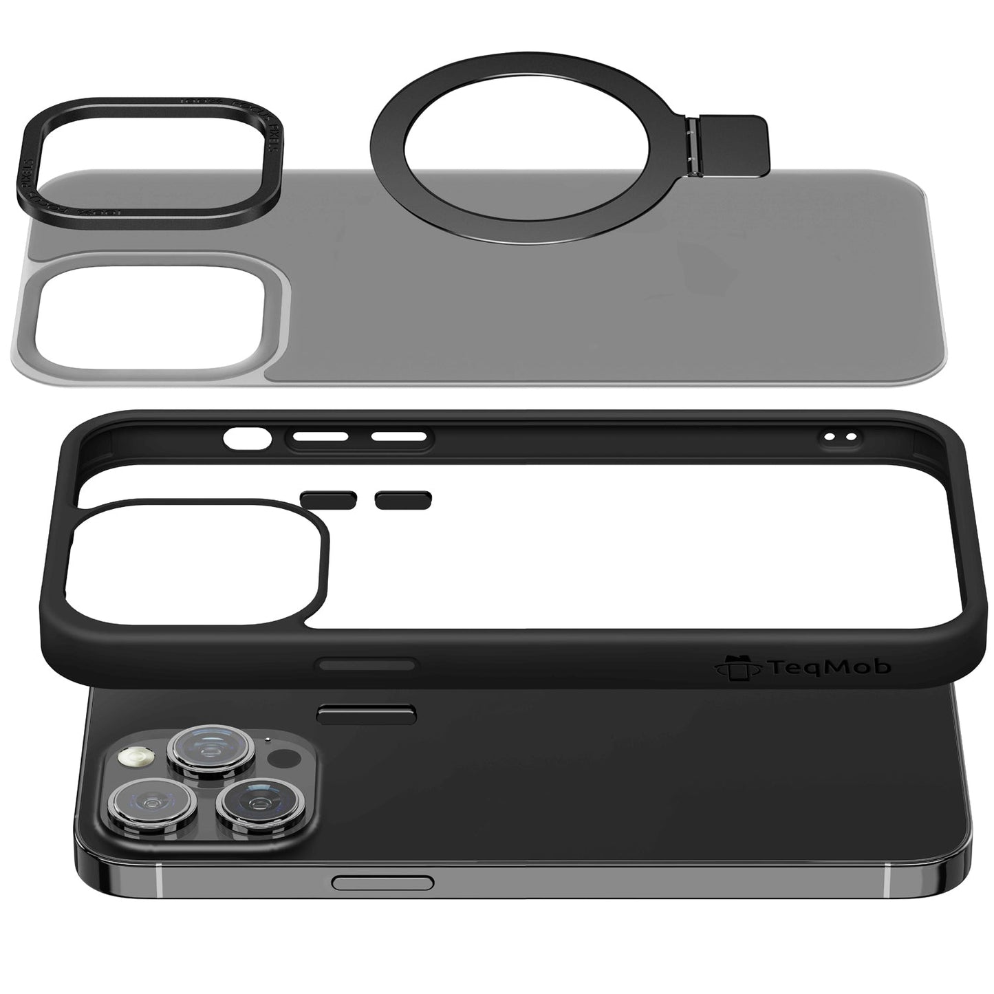 Black Ringkick Frosted Case for iPhone 15 Pro