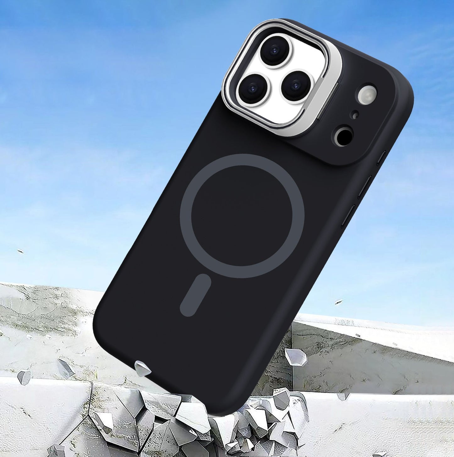 Black Silicone Camera Kickstand with Magnetic Compatibility for iPhone 17 Pro