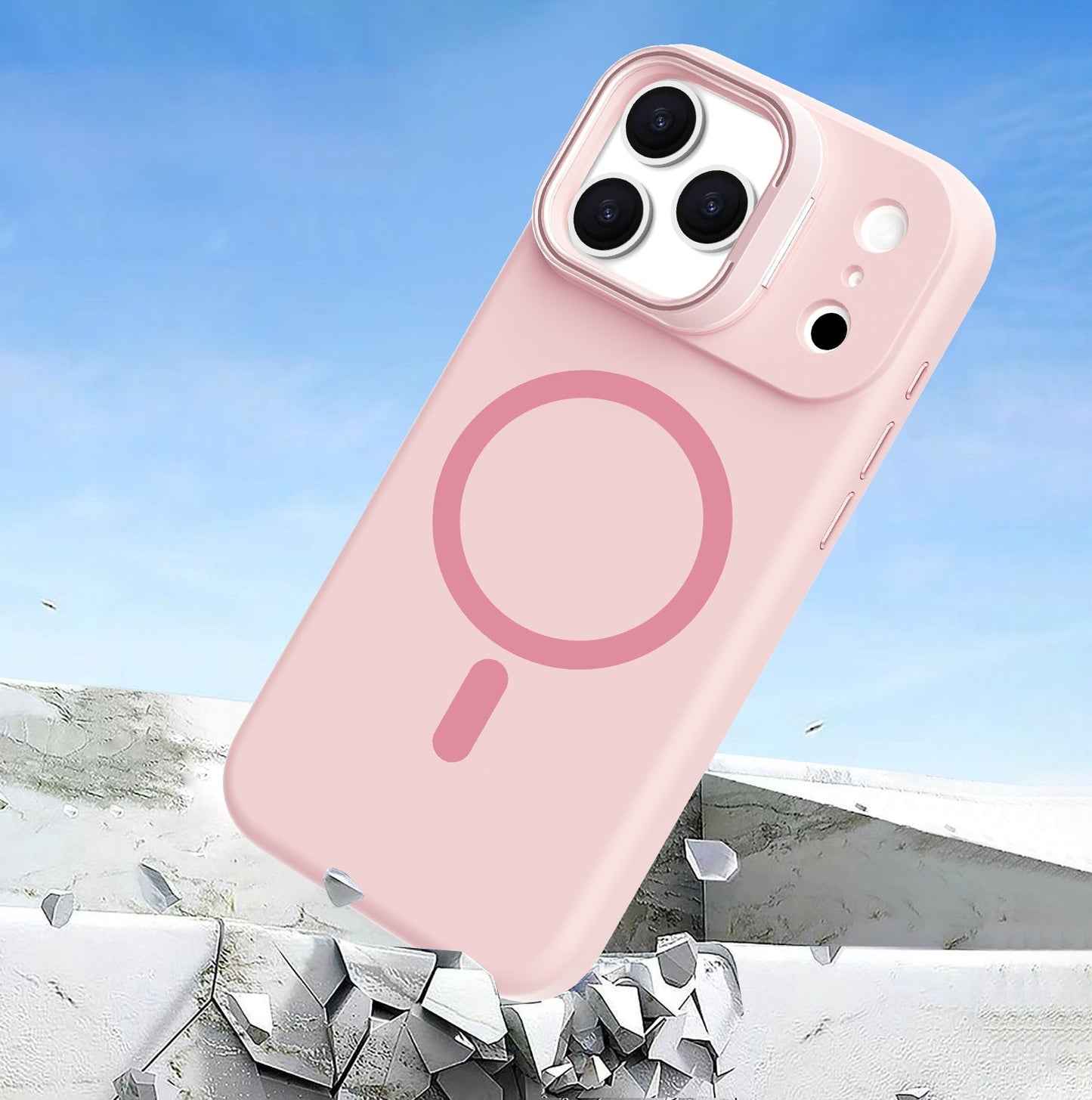 Pink Silicone Camera Kickstand with Magnetic Compatibility for iPhone 17 Pro