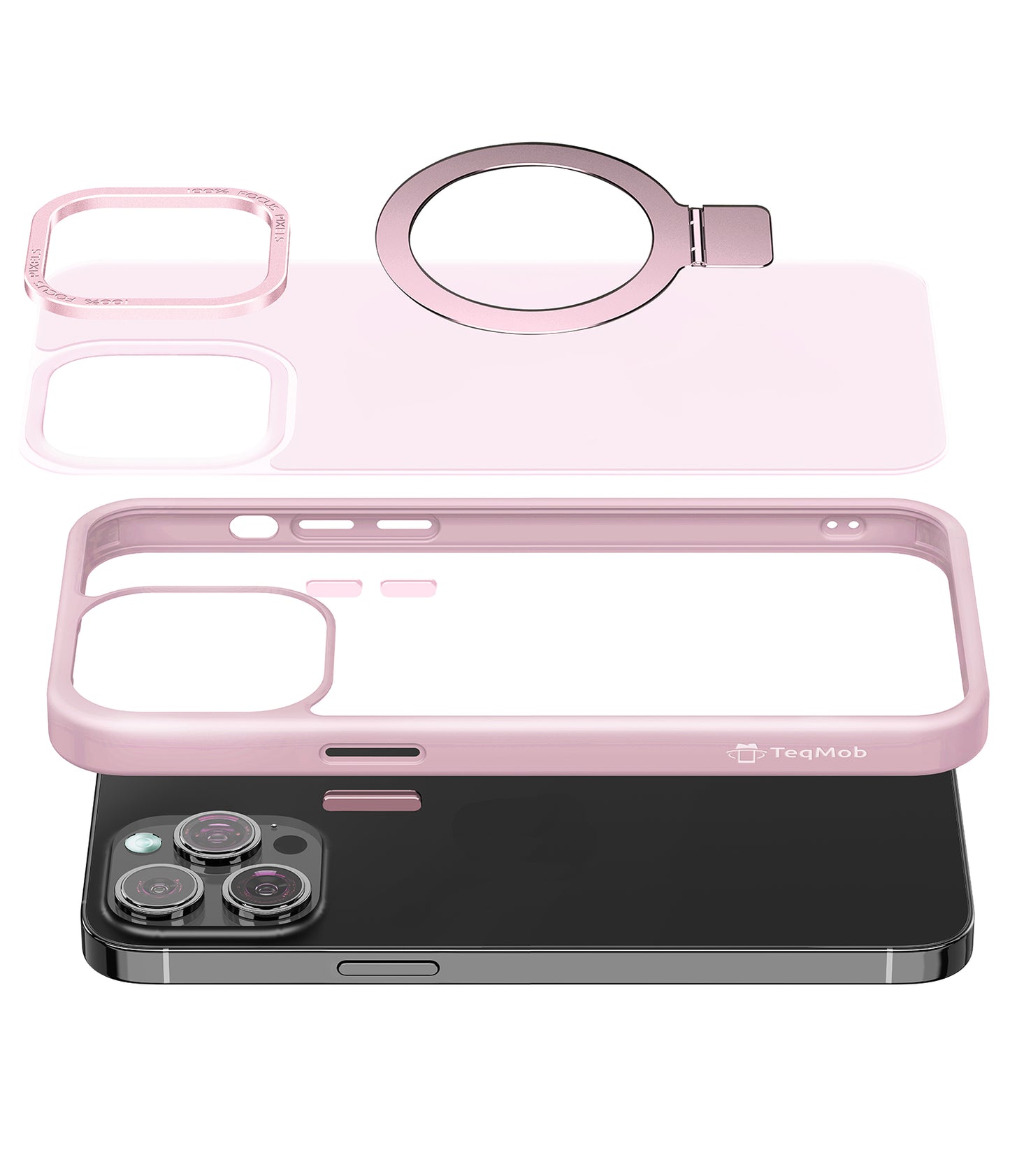 Pink Ringkick Frosted Case for iPhone 15 Pro