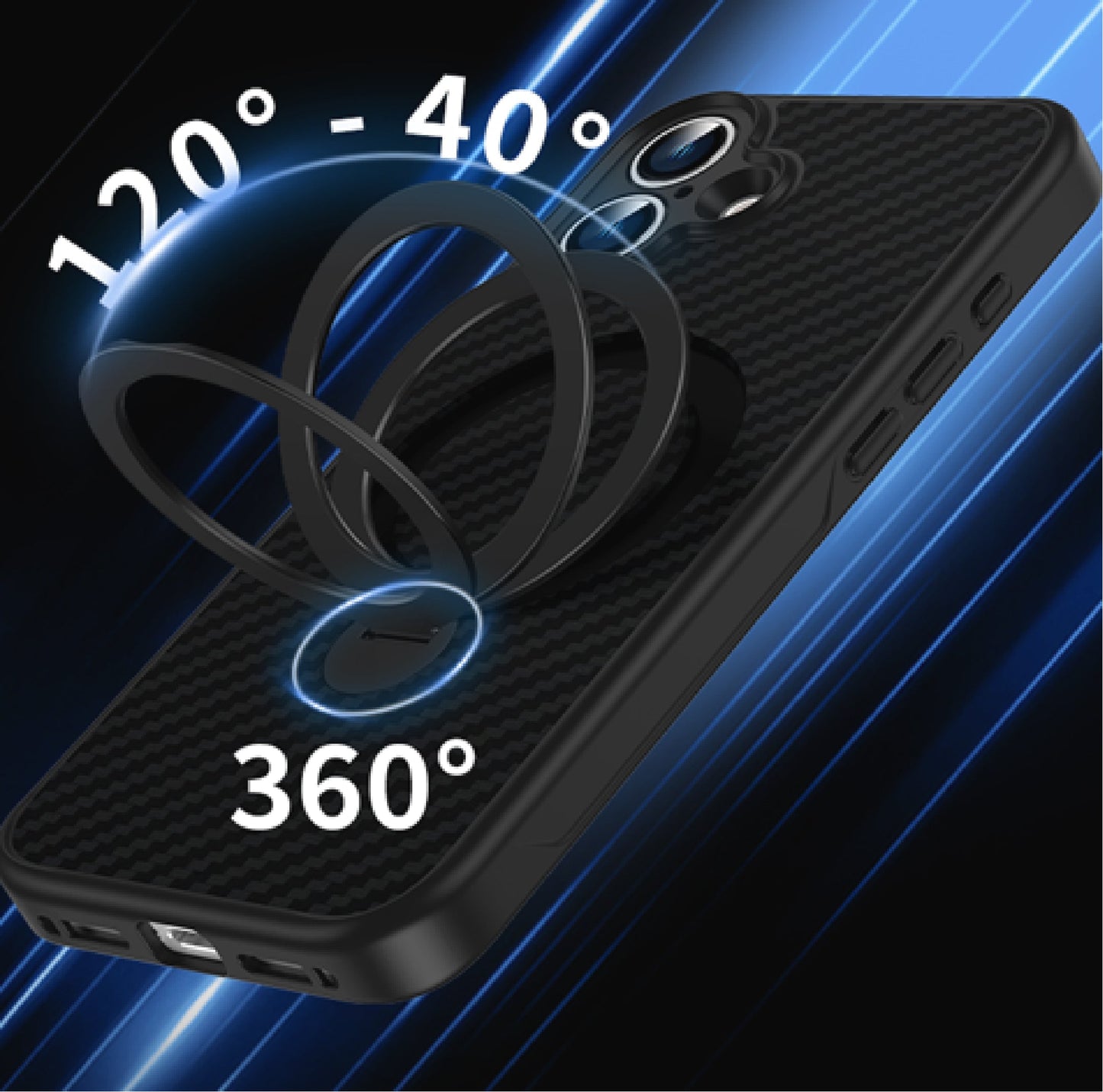 360 RINGKICK Carbon Fiber Case in Package for iPhone 15 6.1