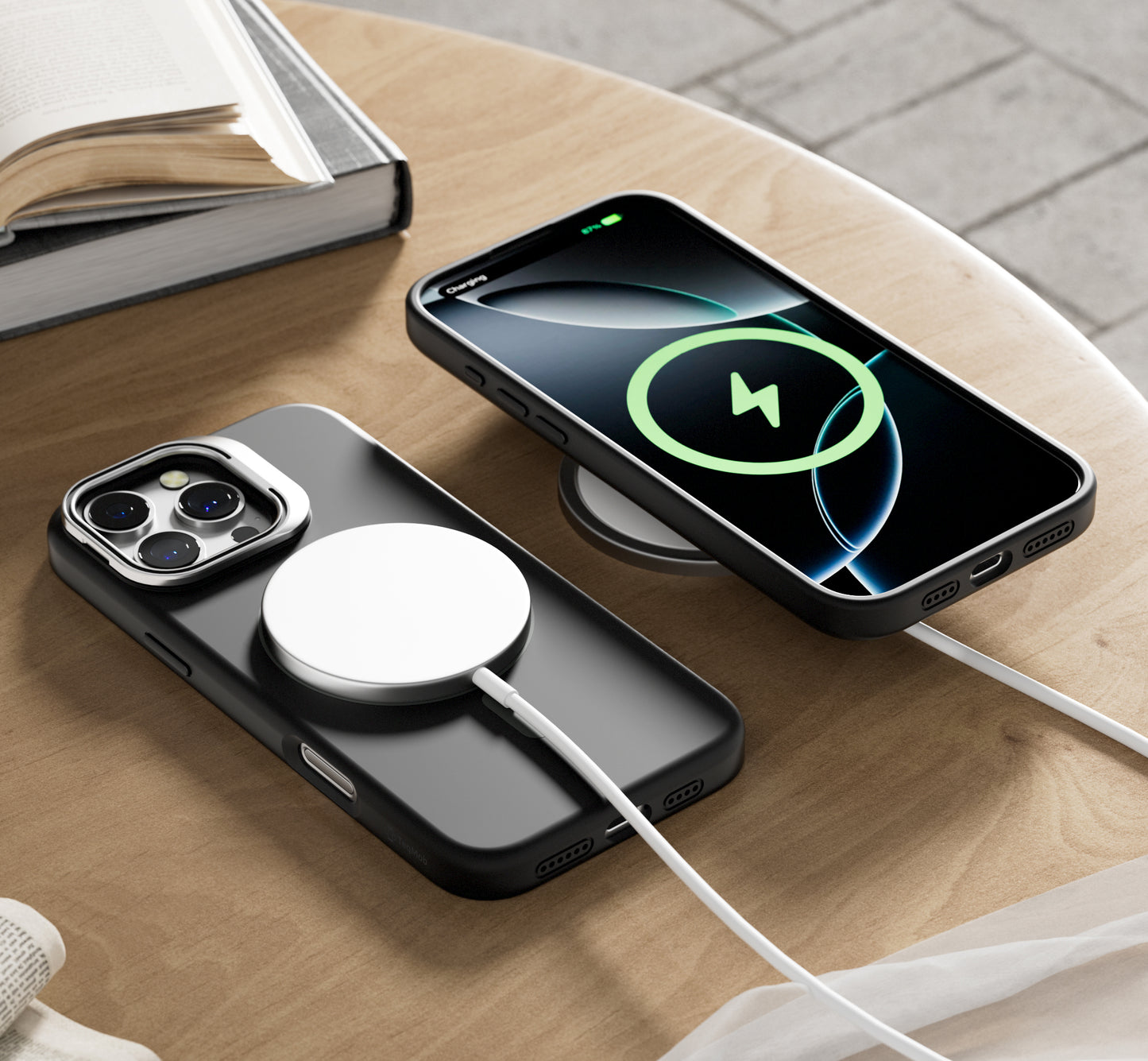 Gray Silicone Camera Kickstand with Magnetic Compatibility for iPhone 16 6.1