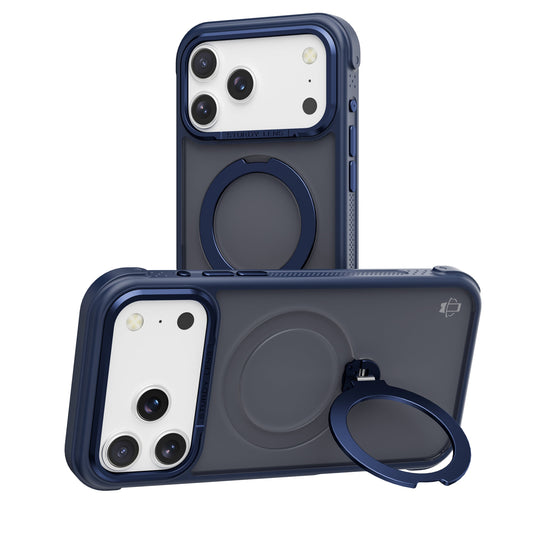 Navy Blue Frosted Bumper with 360° Magnetic Kickstand for iPhone 17 Pro Max