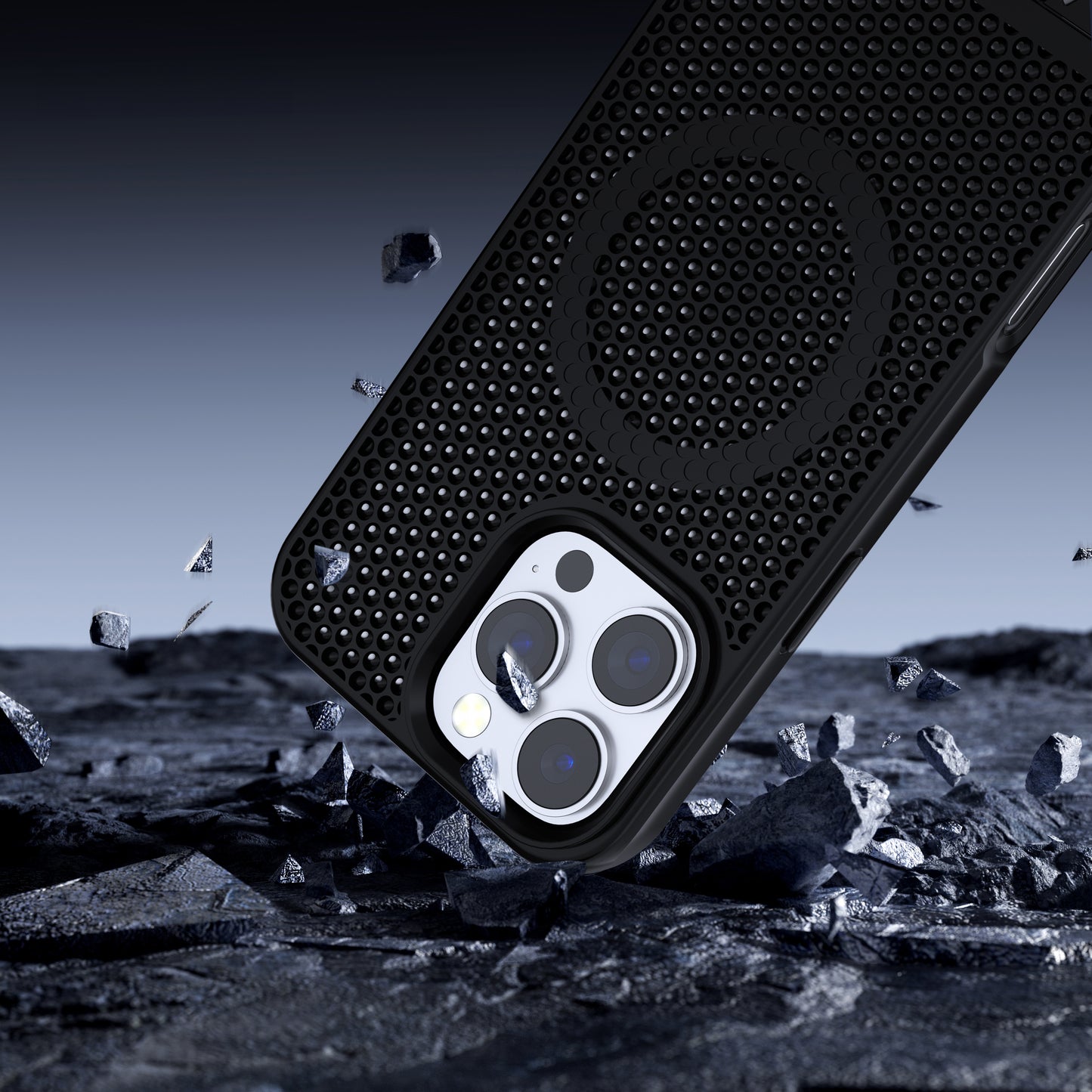 Gray Grid Case with Built-In Kickstand and Magnetic Compatibility for iPhone 16 6.1