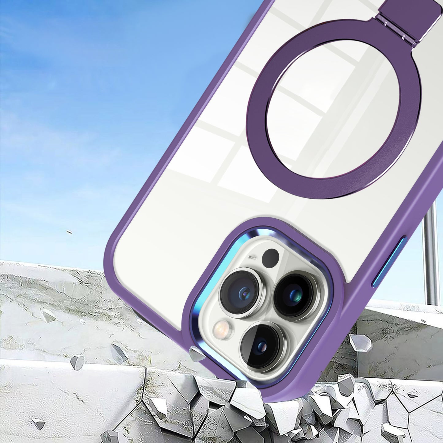 Purple Ringkick Frame Case for iPhone 15 Pro Max