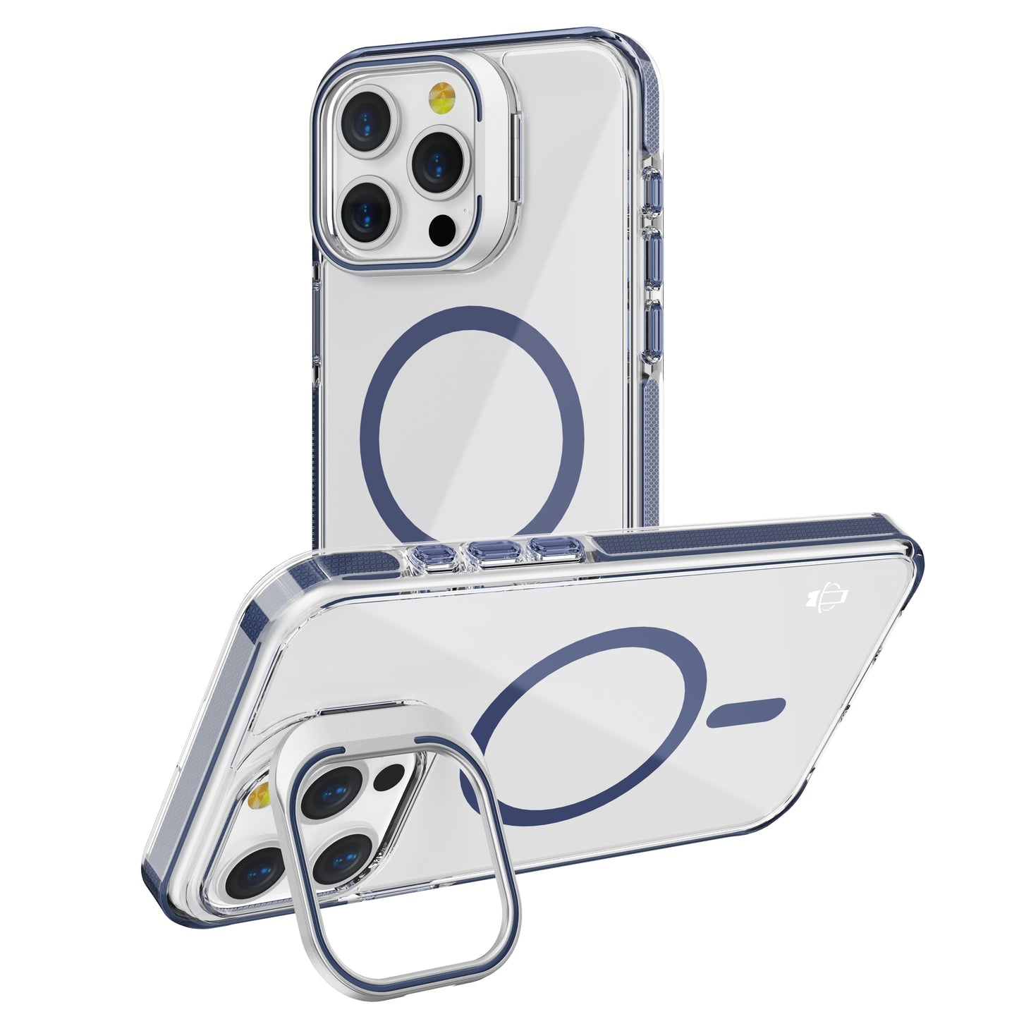 Blue Camera Kickstand Case with Magnetic Compatibility for iPhone 15 Pro Max