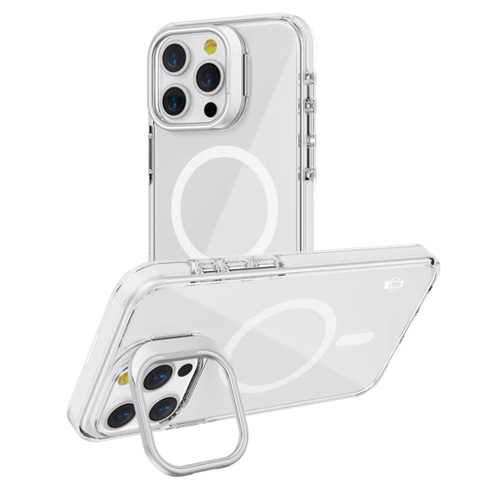 White Camera Kickstand Case with Magnetic Compatibility for iPhone 16 Pro