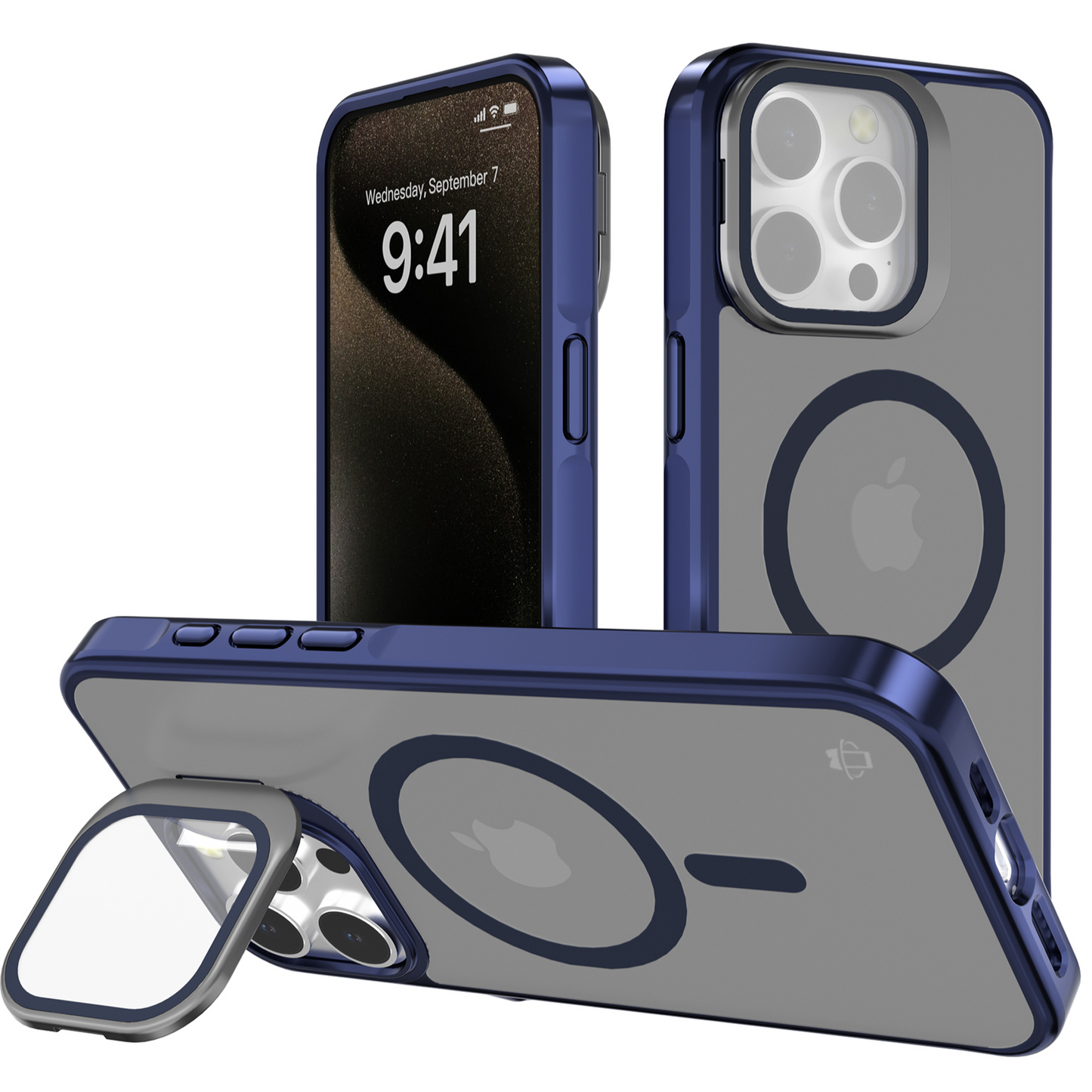 Blue Smoked Camera Kickstand Case with Built-In Glass Camera protector and Magnetic Compatibility for iPhone 16 6.1