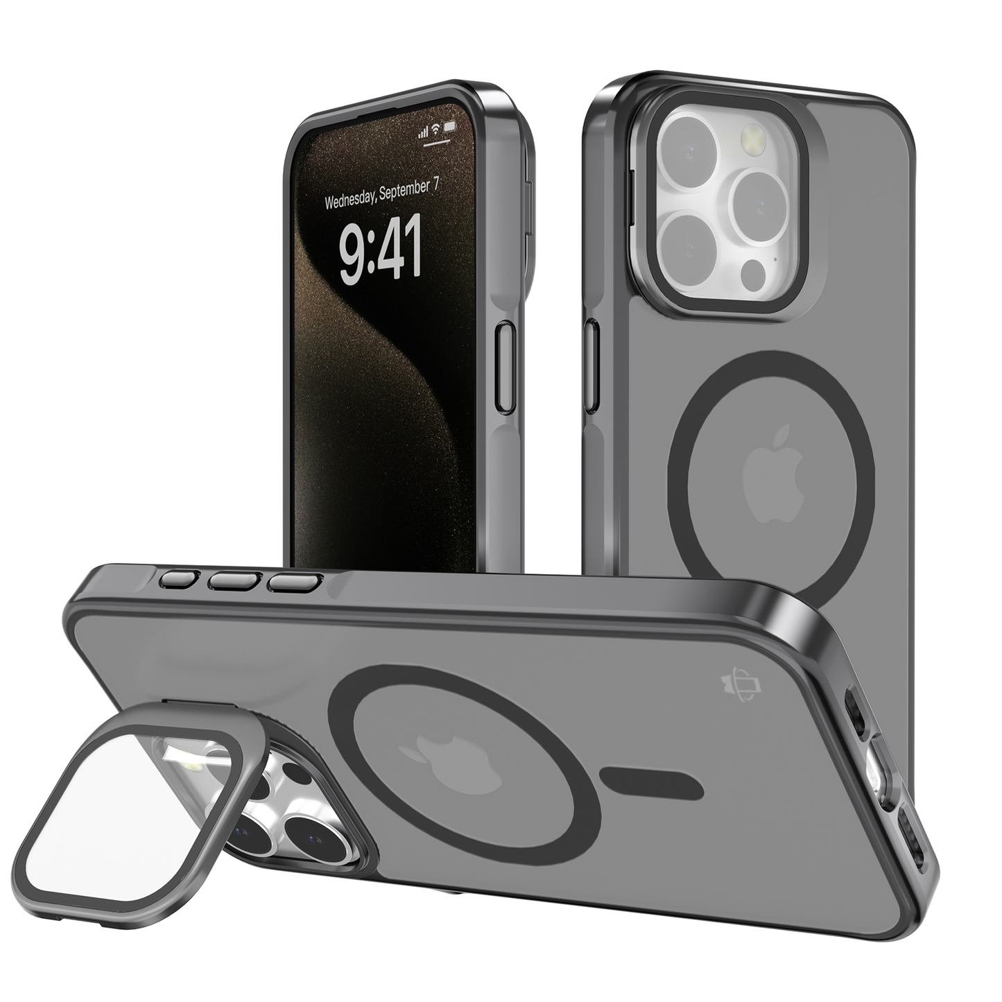Gray Smoked Camera Kickstand Case with Built-In Glass Camera protector and Magnetic Compatibility for iPhone 16 6.1