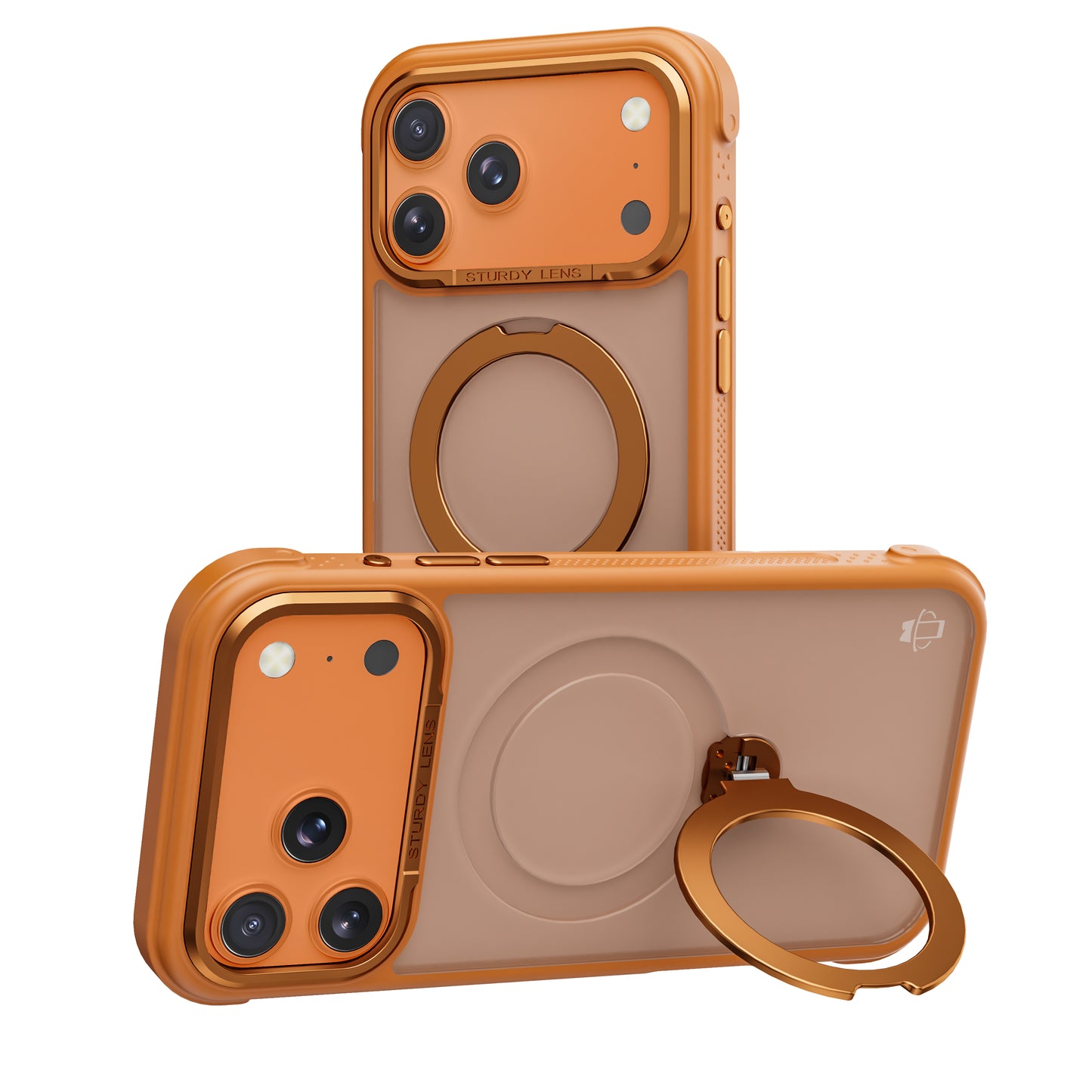 Orange Frosted Bumper with 360° Magnetic Kickstand for iPhone 17 Pro