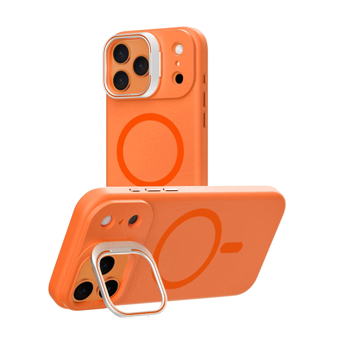 Orange Silicone Camera Kickstand with Magnetic Compatibility for iPhone 17 Pro