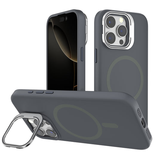 Gray Silicone Camera Kickstand with Magnetic Compatibility for iPhone 16 6.1