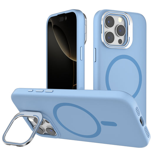 Light Blue Silicone Camera Kickstand with Magnetic Compatibility for iPhone 16 6.1