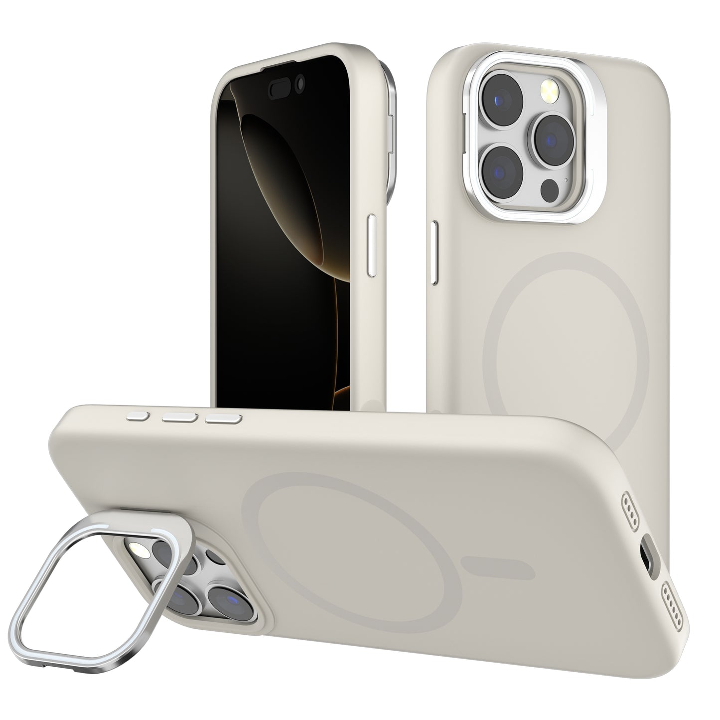Off-White Silicone Camera Kickstand with Magnetic Compatibility for iPhone 16 6.1