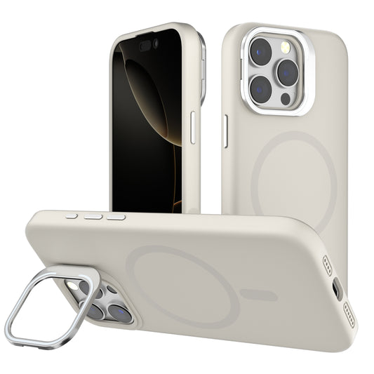 Off-White Silicone Camera Kickstand with Magnetic Compatibility for iPhone 16 6.1