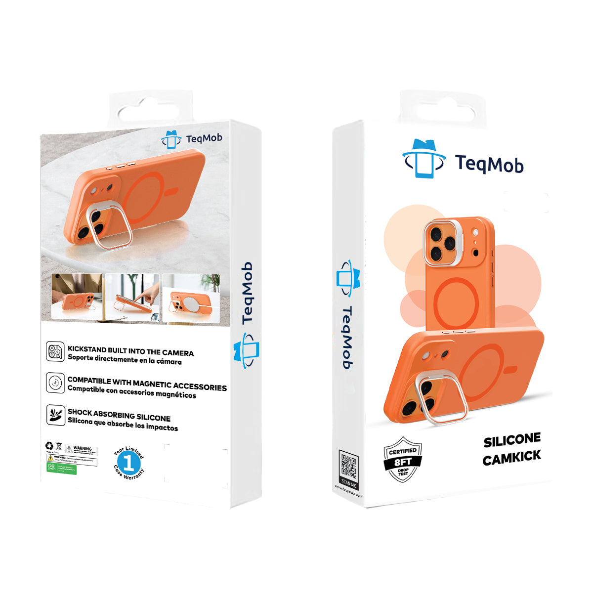 Orange Silicone Camera Kickstand with Magnetic Compatibility for iPhone 17 Pro